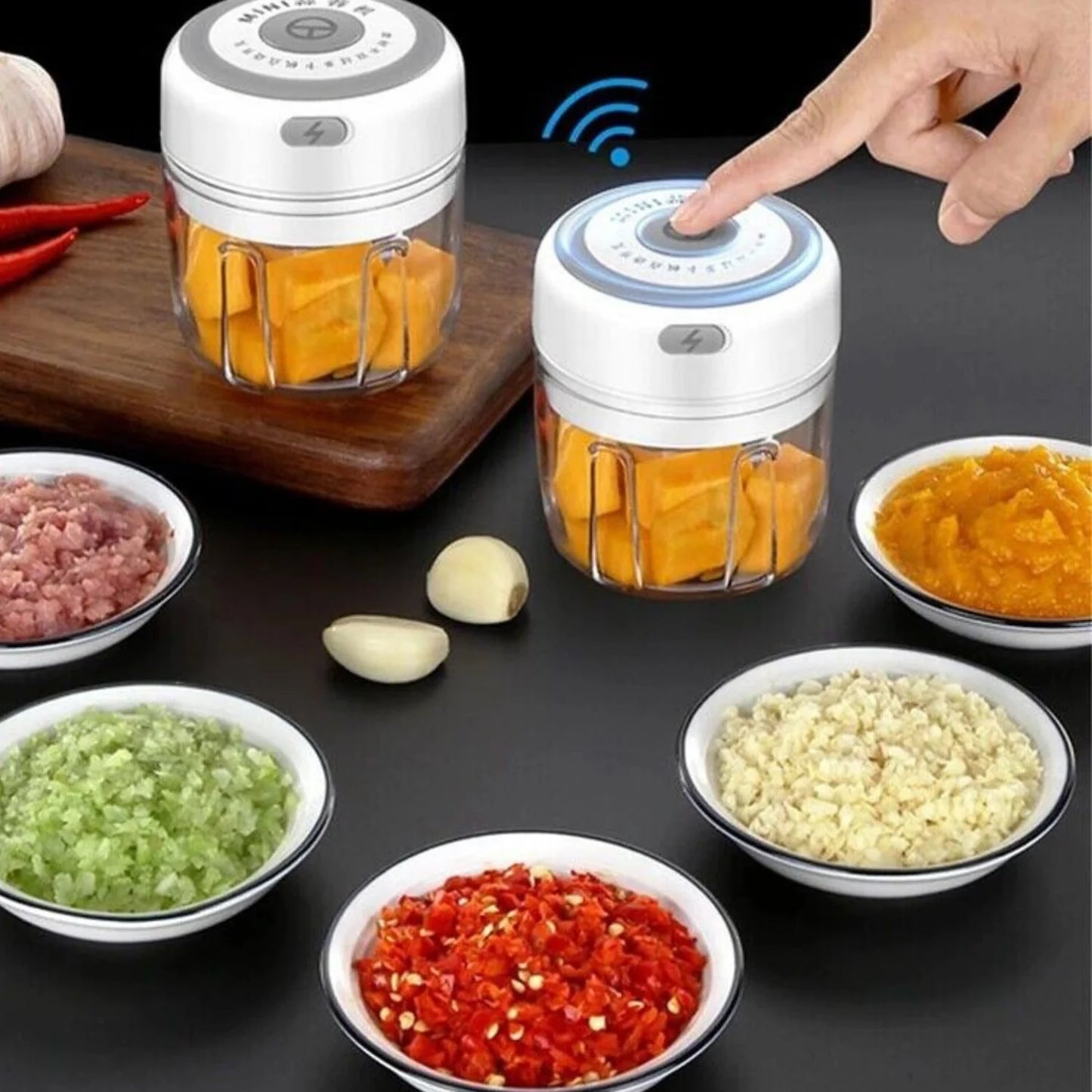 Electric 300ML Garlic Press & Chopper – Mincer for Chili, Onion, Fruits, and Meat, Blender & Mixer