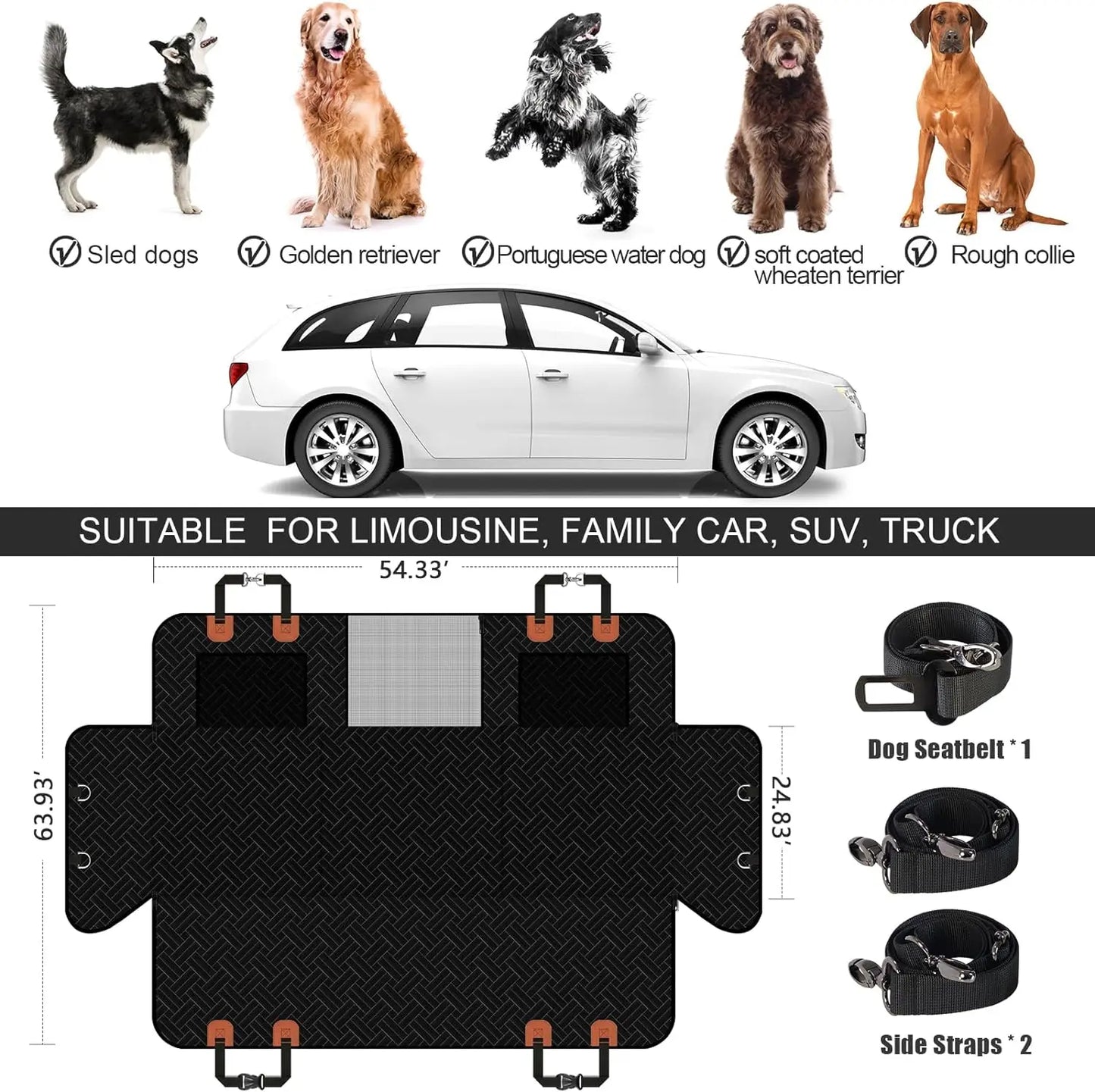 Dog Back Seat Extender & Hammock – Waterproof Car Seat Cover with Hard Bottom for Dogs