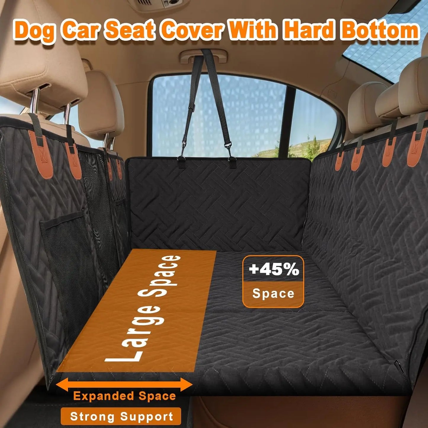 Dog Back Seat Extender & Hammock – Waterproof Car Seat Cover with Hard Bottom for Dogs